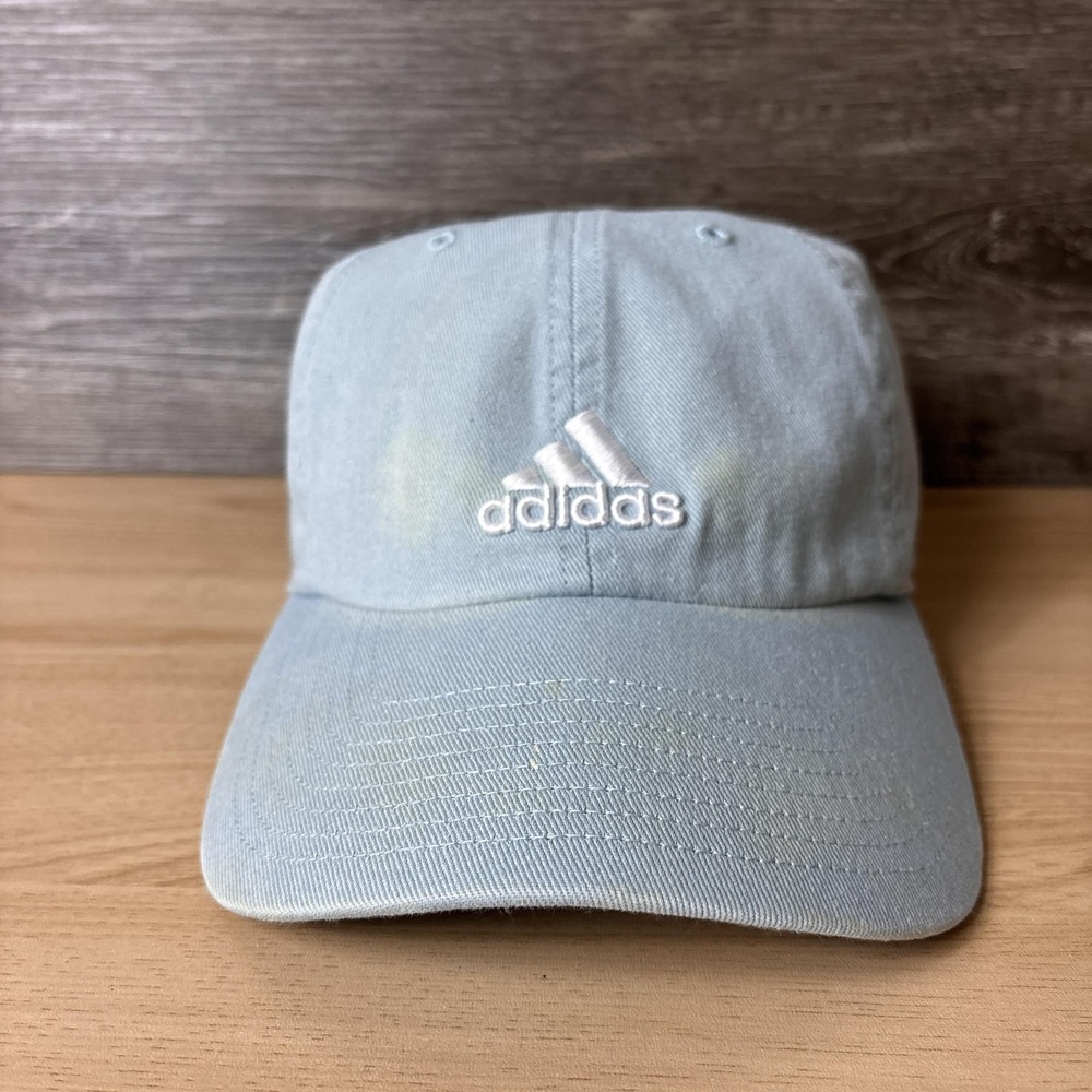 Adidas Hat Cap Strap Back Light Blue Embroidered Climalite Baseball Mens Twill